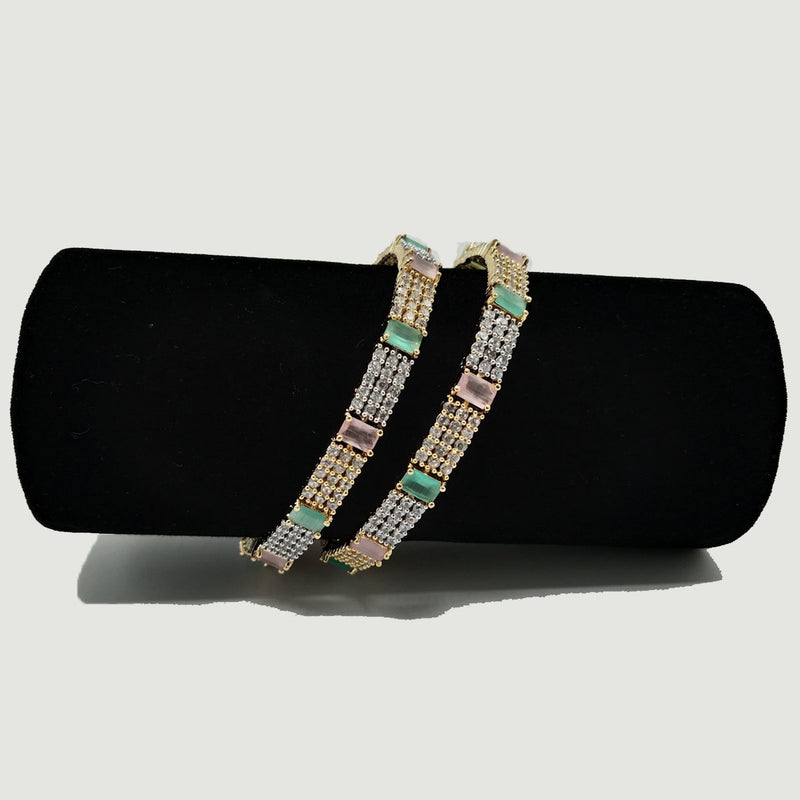 Gold-Toned Bangles with Mint & Rose Pink Blocks – Rs. 1,950