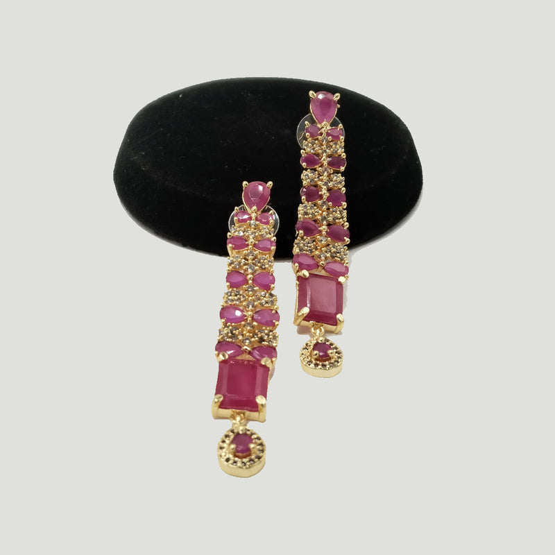 Gold Earrings with Ruby Red Stones & CZ Detailing – Rs. 2,450