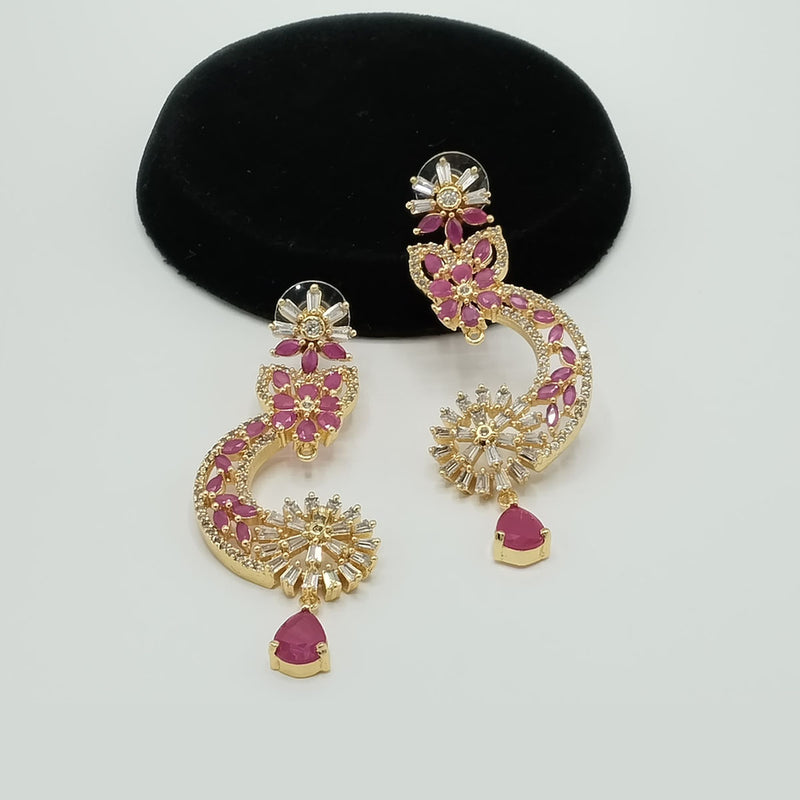 Gold Floral Earrings with Ruby Pink & CZ Detailing – Rs. 2,750