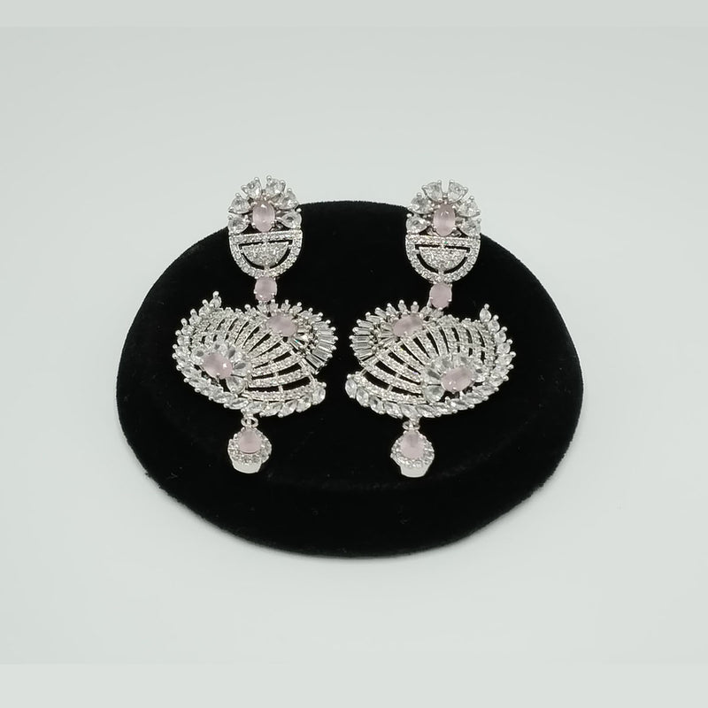 Silver Fan-Design Earrings with Baby Pink Stones – Rs. 2,350
