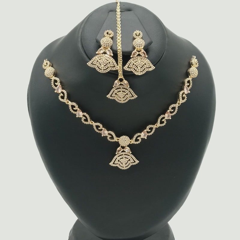 Gold Bridal Necklace Set with CZ Detailing – Rs. 4,000
