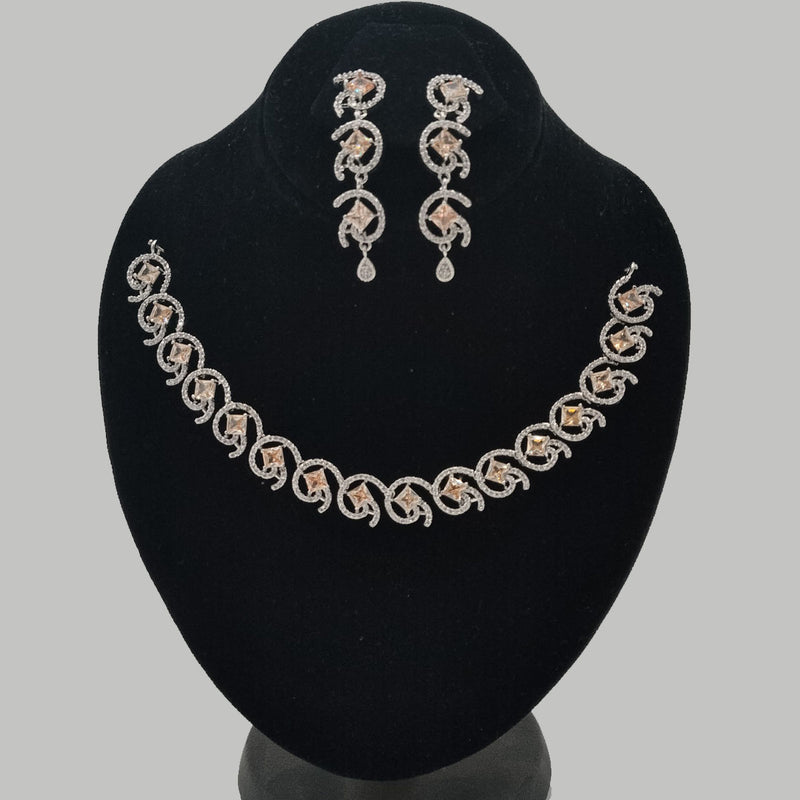 Luxury Rhodium-Plated Necklace & Earring Set – Crystal-Embedded Leaf Motif – Rs. 2,900