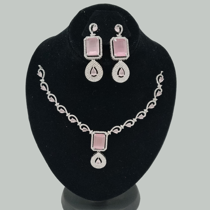 Premium Silver-Plated American Diamond Necklace & Earrings Set – Rs. 5,500