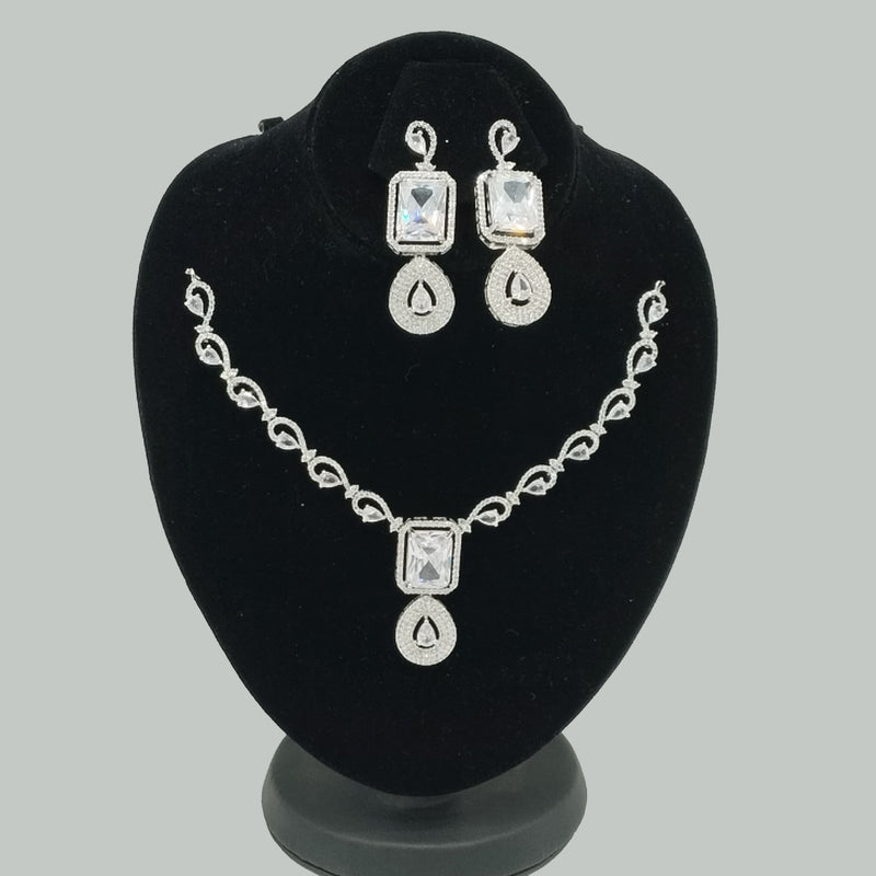 Premium Silver-Plated American Diamond Necklace & Earrings Set – Rs. 5,500