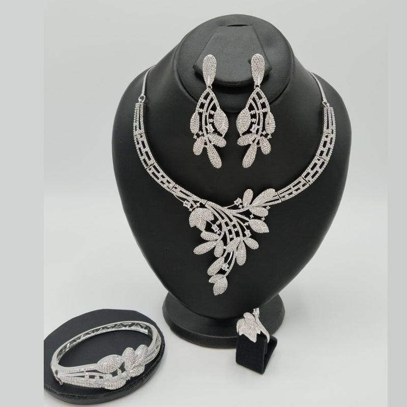 Glossy American Diamond Jewelry Set With Bracelet– Eye-Catching Look