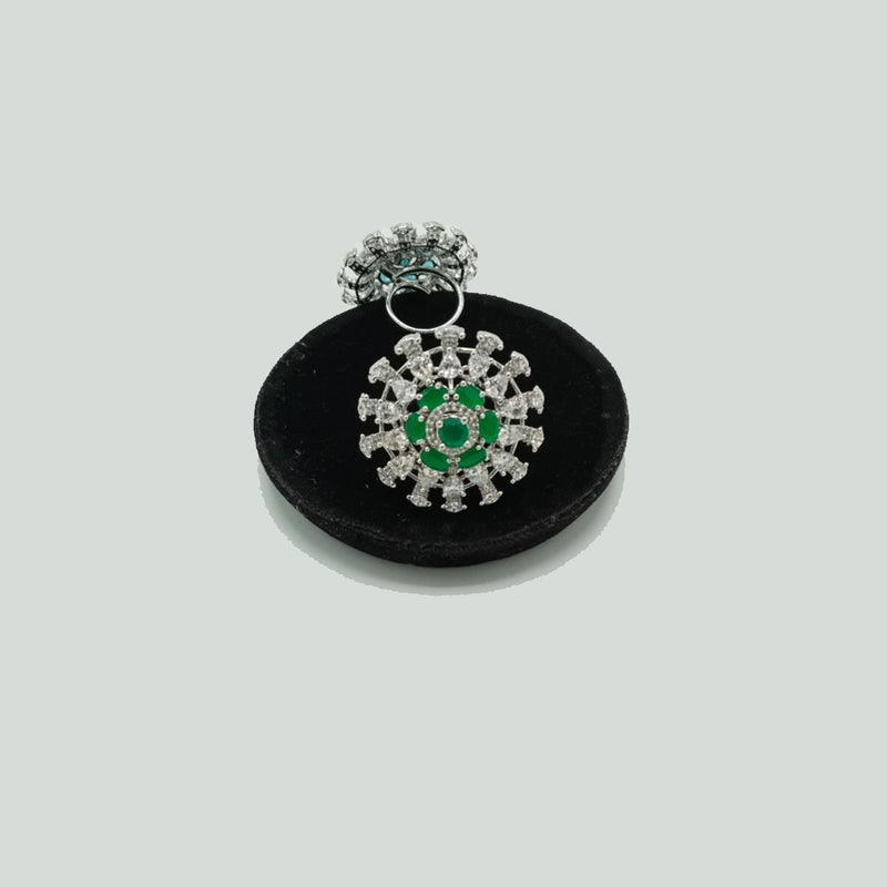 Silver Statement Cocktail Ring with CZ Burst Design – Rs. 1,750