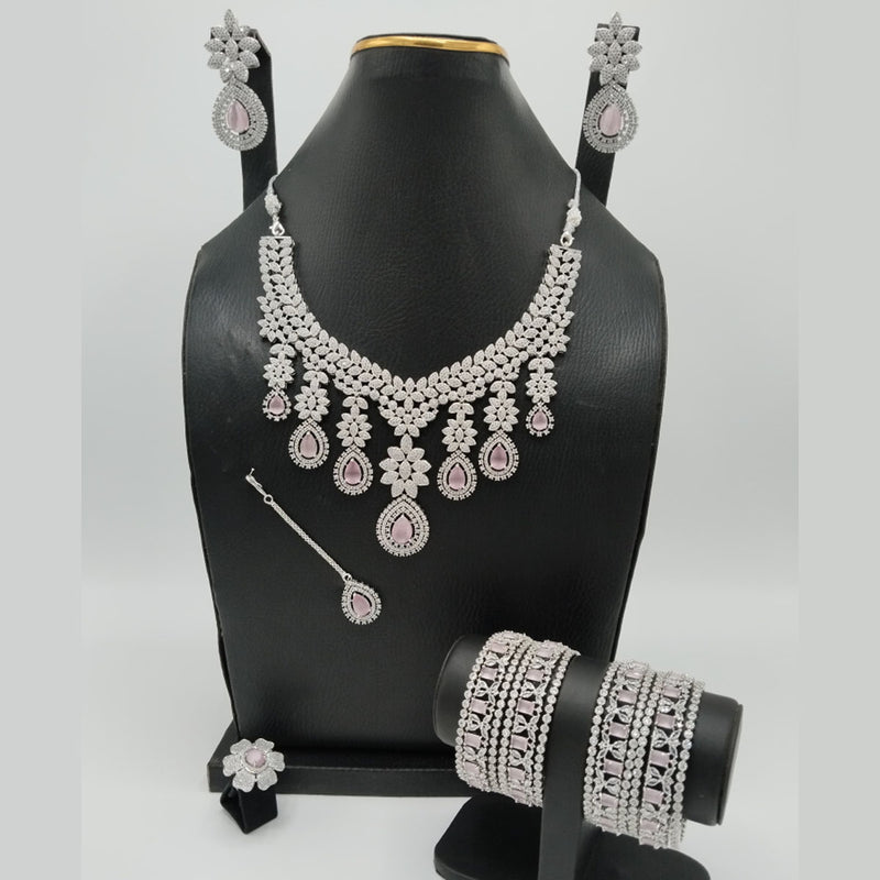 Lightweight American Diamond Jewelry Set – Polished Brass Look