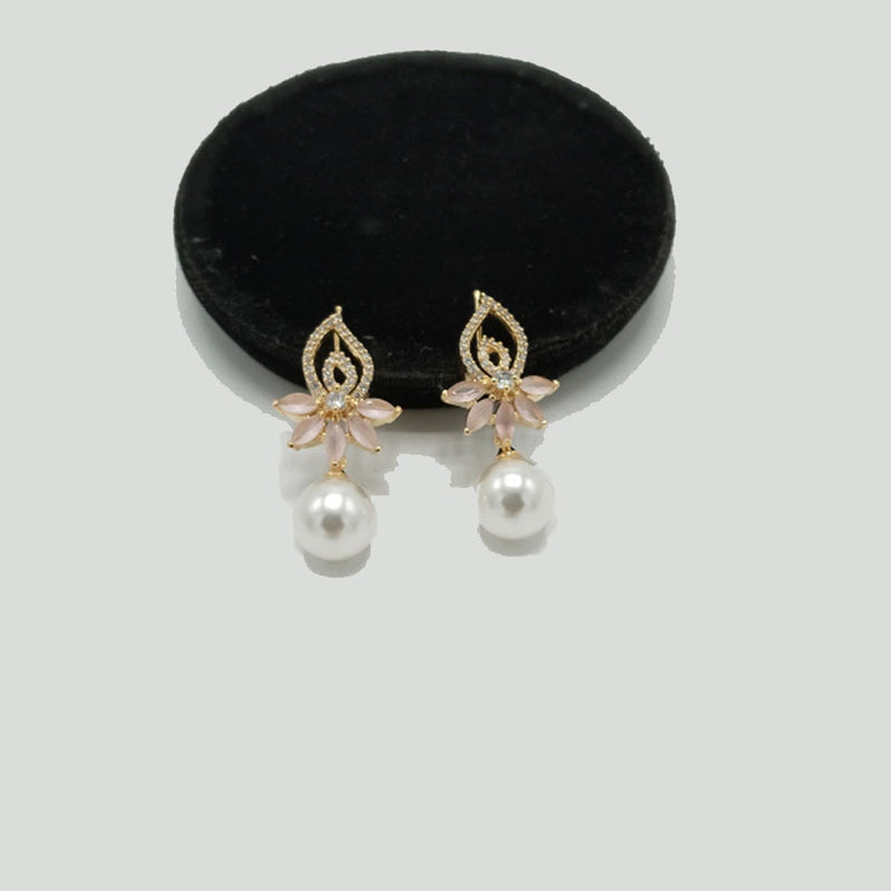 Elegant Gold Earrings with CZ Floral Top & Pearl Drop