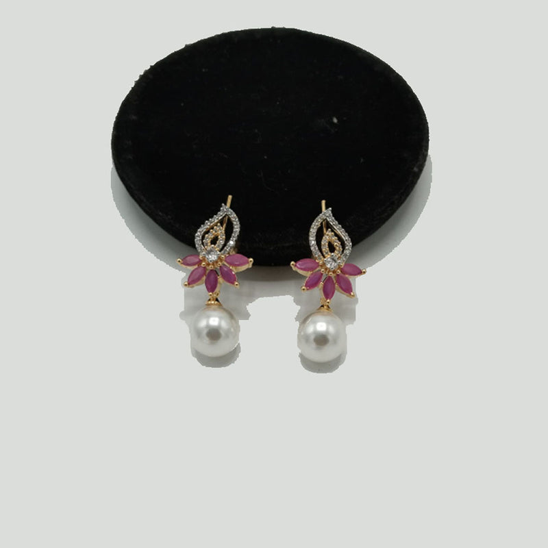 Elegant Gold Earrings with CZ Floral Top & Pearl Drop