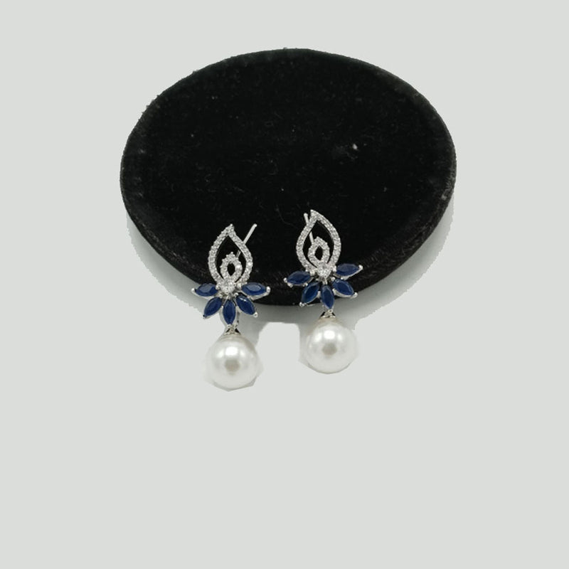 Silver Pearl Drop Earrings with CZ Floral Top – Rs. 1,150