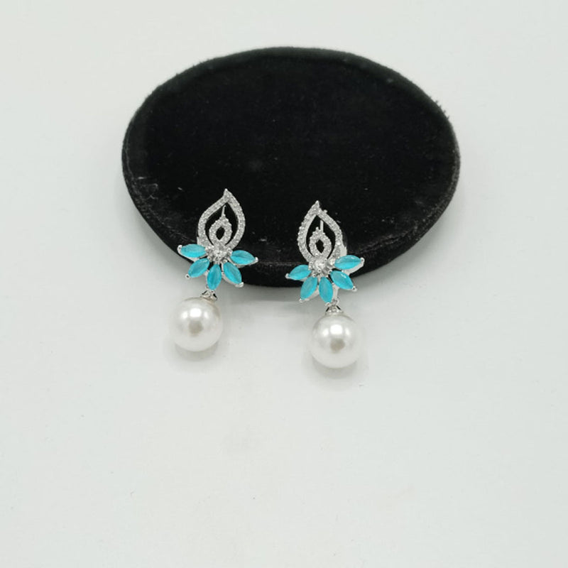 Silver Pearl Drop Earrings with CZ Floral Top – Rs. 1,150