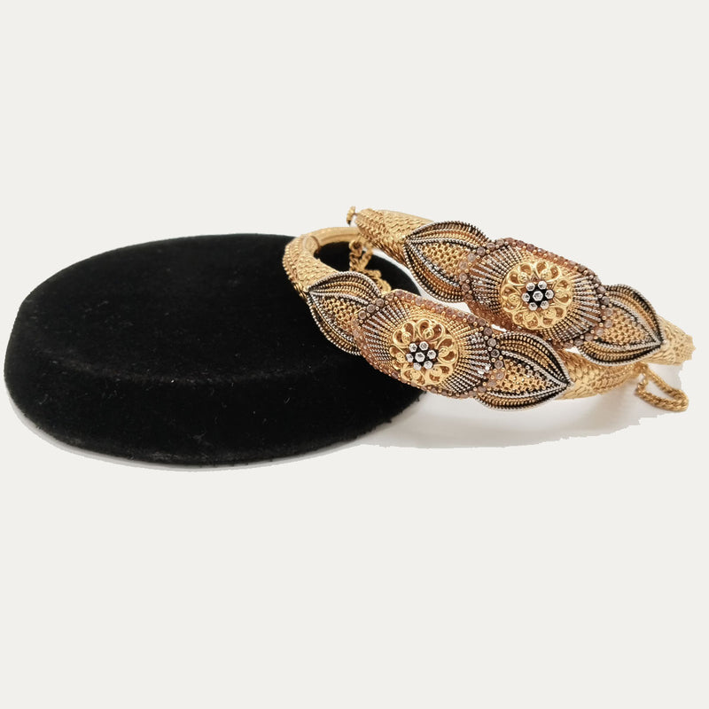 Antique Floral Carved Ethnic Bangles – Dual-Tone Finish – Rs. 7,800