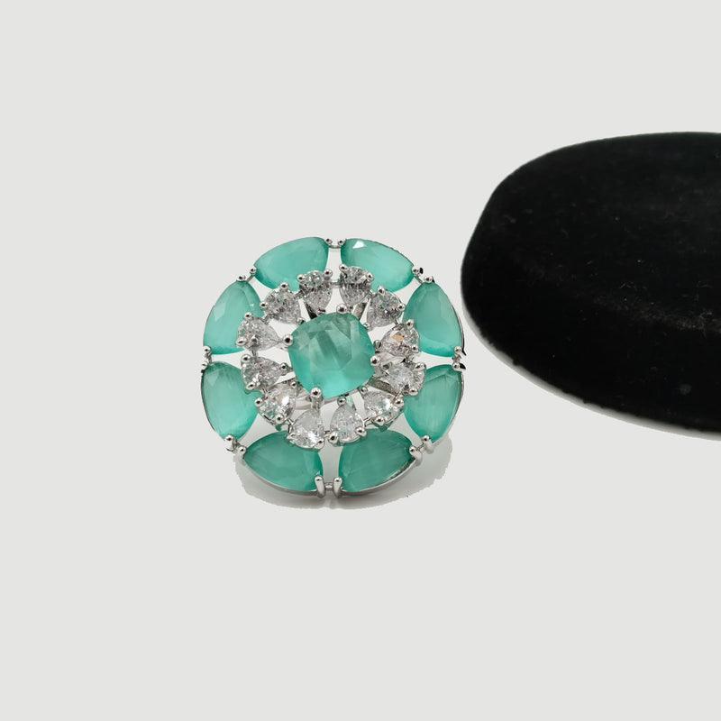 Crystal Sunburst Statement Ring – Adjustable (Silver & Golden)