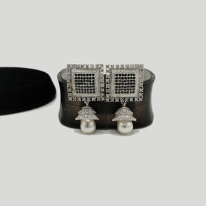 Square Stud Earrings with Pearl Drop – Rs. 1,360
