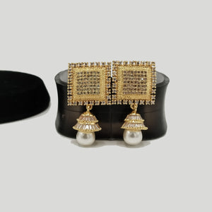Square Stud Earrings with Pearl Drop – Rs. 1,360