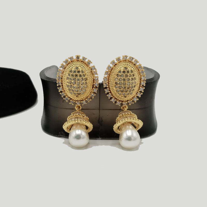 Oval Gold Stud Earrings with Pearl Drop – Rs. 1,100