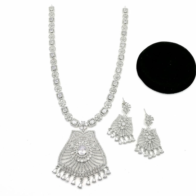 Bridal Zircon Necklace & Earrings Set – Silver Finish – Rs. 8900