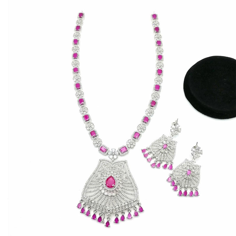 Bridal Zircon Necklace & Earrings Set – Silver Finish – Rs. 8900
