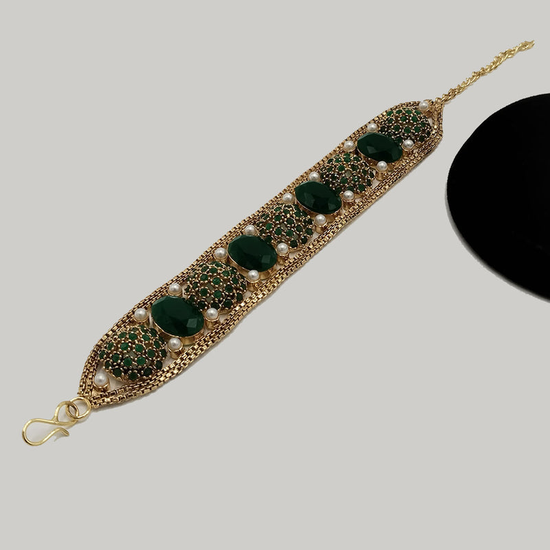Antique Gold-Tone Stone & Pearl Bracelet – Rs. 2480