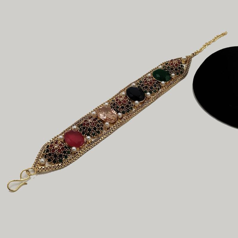 Antique Gold-Tone Stone & Pearl Bracelet – Rs. 2480