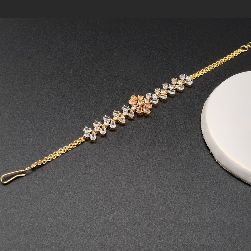 Silver and Golden Radiance Zircon Bracelet – Adjustable Elegance