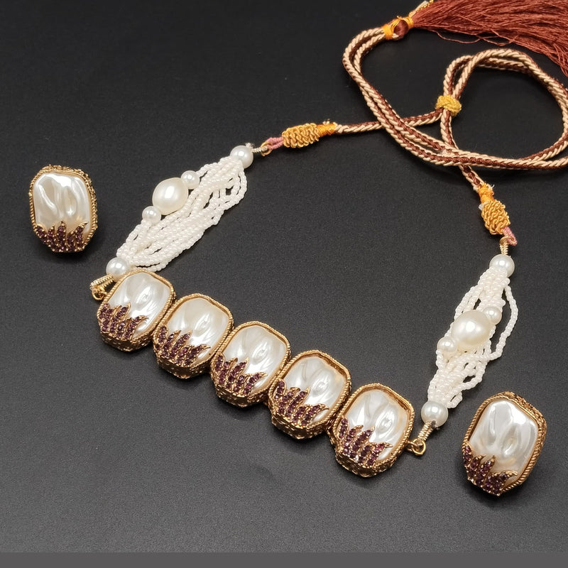 Pearl Shell Statement Necklace Set with Crystal Detailing – Rs,3,350