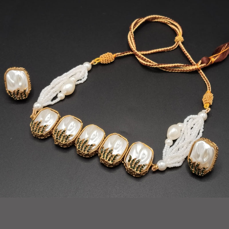 Pearl Shell Statement Necklace Set with Crystal Detailing – Rs,3,350