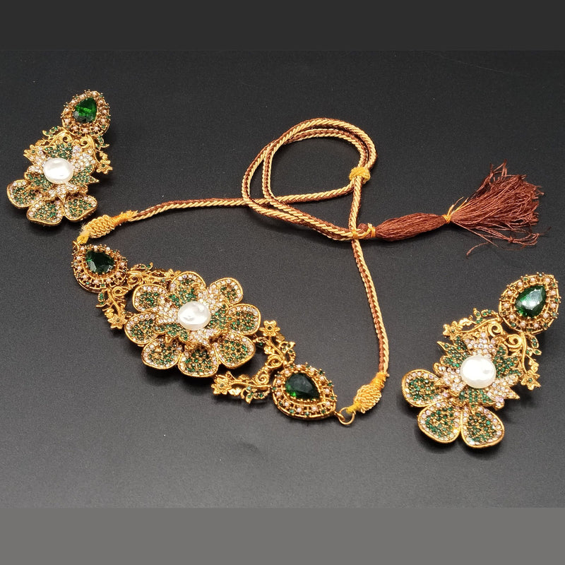 Gold-Tone Floral Bridal Choker Set with Stones & Pearls – Rs,5,350