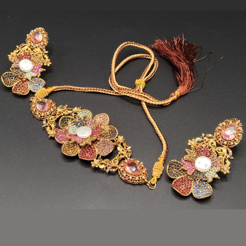 Gold-Tone Floral Bridal Choker Set with Stones & Pearls – Rs,5,350