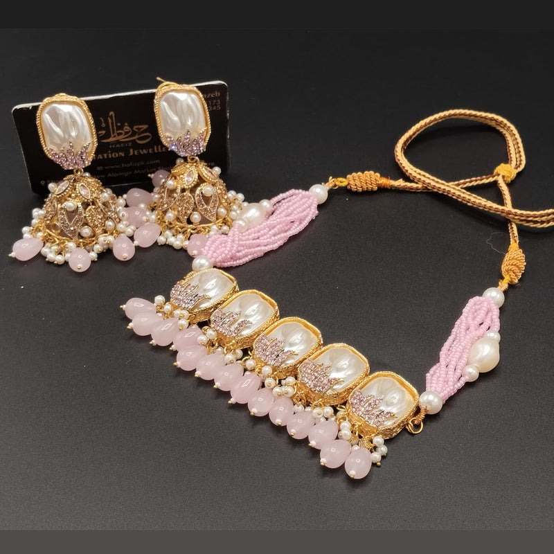 Gold-Tone Pearl Drop Choker Set with Beaded Strand – Rs,4,200