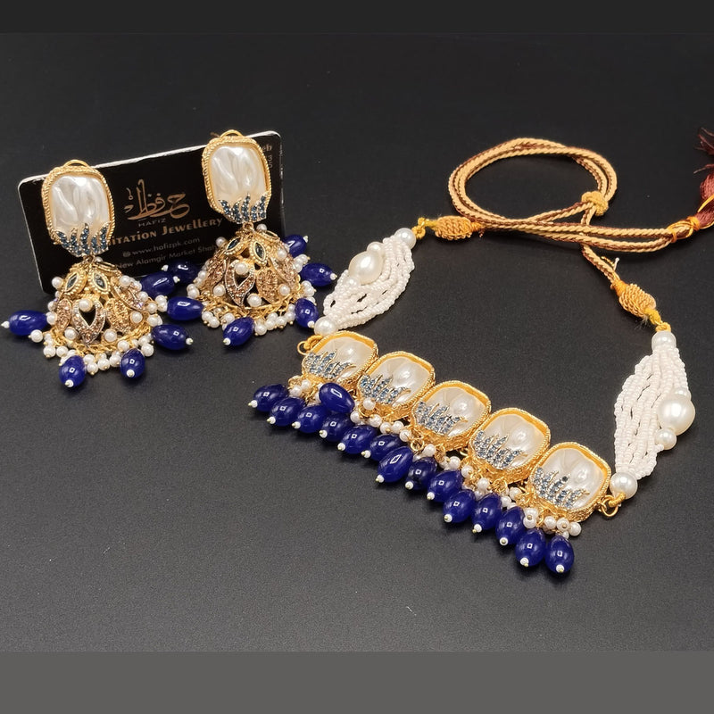 Gold-Tone Pearl Drop Choker Set with Beaded Strand – Rs,4,200