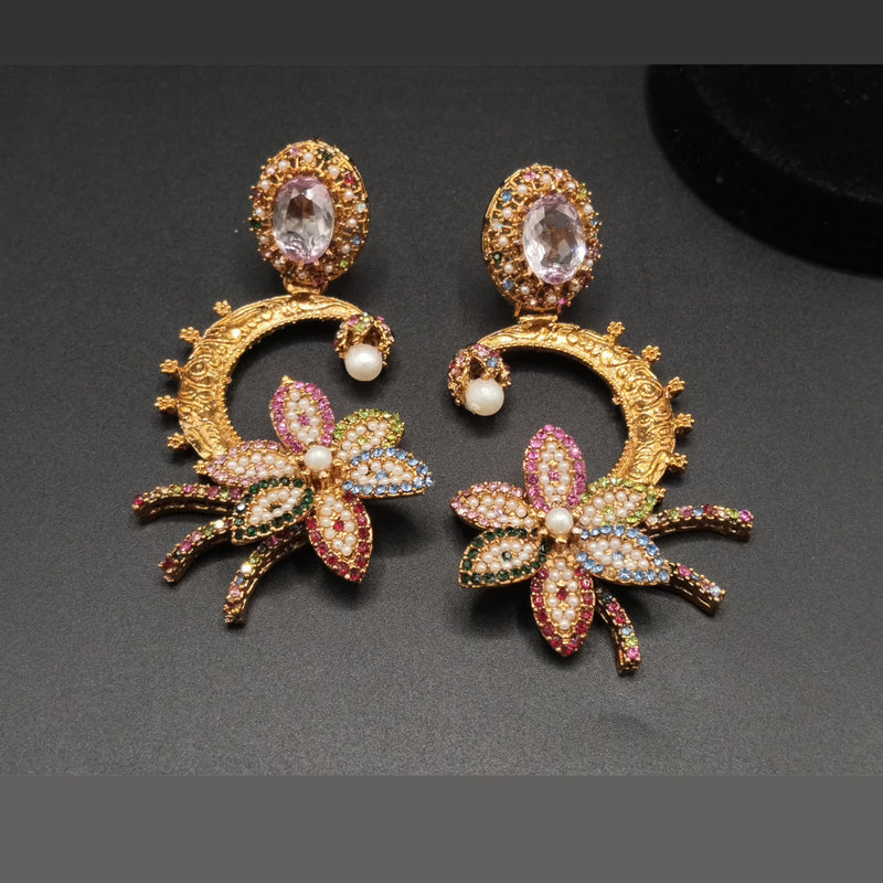 Floral Crescent Chandbali Earrings – Multicolor Stone Bridal Jewelry – Rs. 2500