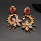 Floral Crescent Chandbali Earrings – Multicolor Stone Bridal Jewelry – Rs. 2500
