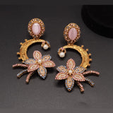 Floral Crescent Chandbali Earrings – Multicolor Stone Bridal Jewelry – Rs. 2500