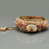 Luxury Antique Gold-Plated Bangle with Pearl & Multicolor Stonework