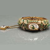 Luxury Antique Gold-Plated Bangle with Pearl & Multicolor Stonework