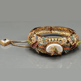 Luxury Antique Gold-Plated Bangle with Pearl & Multicolor Stonework