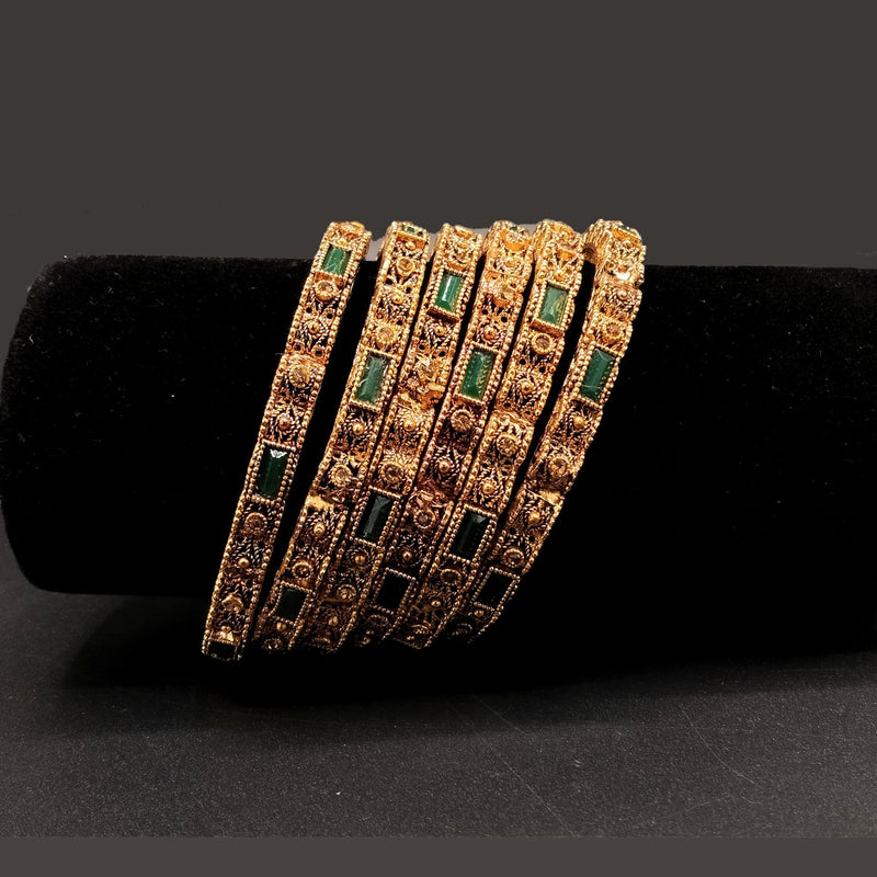 Gold-Tone Filigree Bangles with Red & Green Accents – Set of 6 – Rs,1,250
