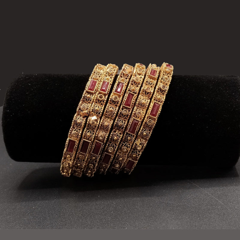 Gold-Tone Filigree Bangles with Red & Green Accents – Set of 6 – Rs,1,250