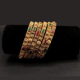 Gold-Tone Filigree Bangles with Red & Green Accents – Set of 6 – Rs,1,250
