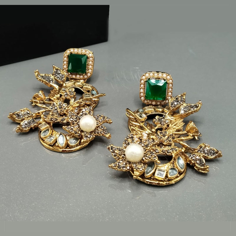 Antique Gold Floral Earrings with Stone & Pearls