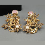 Antique Gold Floral Earrings with Stone & Pearls