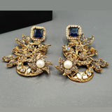 Antique Gold Floral Earrings with Stone & Pearls