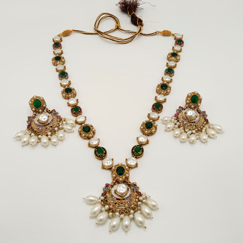 Antique Gold Bridal Jewelry Set with Pearls Beads