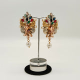 Gold Plated Drop Earrings with Peach Stones & Pearls