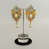 Gold Plated Drop Earrings with Peach Stones & Pearls