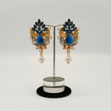 Gold Plated Drop Earrings with Peach Stones & Pearls