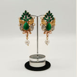 Gold Plated Drop Earrings with Peach Stones & Pearls