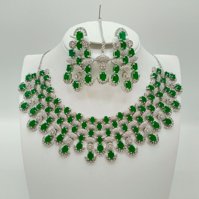 Luxury Silver Plated Bridal Necklace Set with White Stones