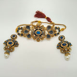 Antique Gold Floral Choker Necklace Set with Pearls